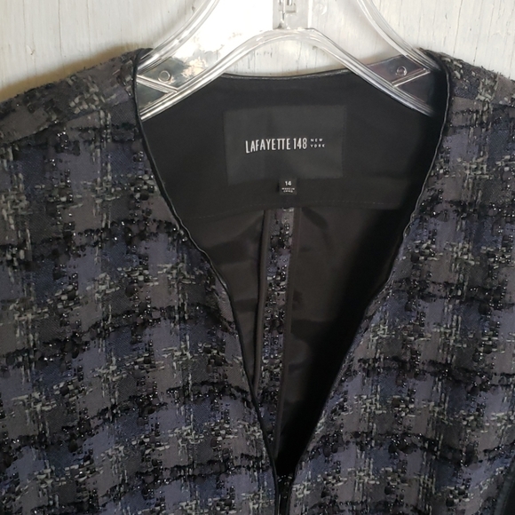 Lafayette 148 tweed textured full zip blue  black and metallic threads jacket 14 - Picture 2 of 7